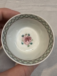 An extremely rare Chinese famille rose semi-eggshell 'rooster' cup, Baiyun Shanren 白雲山人 seal mark, Yongzheng