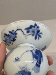 A Chinese blue and white spittoon with figural design, Kangxi