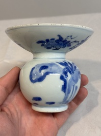 A Chinese blue and white spittoon with figural design, Kangxi