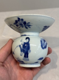 A Chinese blue and white spittoon with figural design, Kangxi