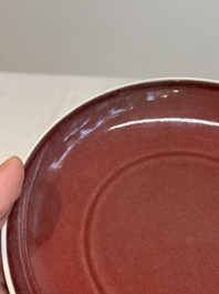 A Chinese copper-red glazed plate, Kangxi mark, 19/20th C.
