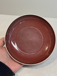 A Chinese copper-red glazed plate, Kangxi mark, 19/20th C.