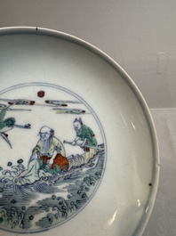 A Chinese doucai 'shoulao' plate, Chenghua mark, Yongzheng