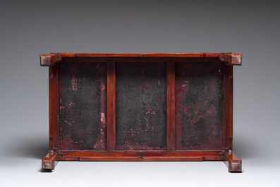 A Chinese famille rose turquoise-ground 'flower scrolls and bats' plaque, later mounted as table, Qianlong