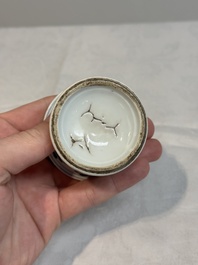 A pair of Chinese blue and white salts and a reticulated double-walled cup, Kangxi