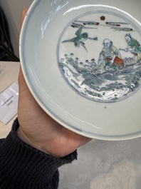 A Chinese doucai 'shoulao' plate, Chenghua mark, Yongzheng