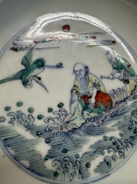 A Chinese doucai 'shoulao' plate, Chenghua mark, Yongzheng