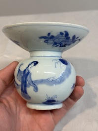 A Chinese blue and white spittoon with figural design, Kangxi