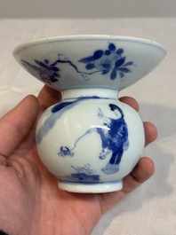 A Chinese blue and white spittoon with figural design, Kangxi