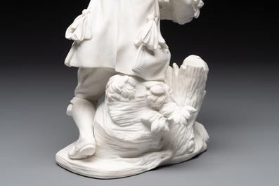 A S&egrave;vres biscuit porcelain figure 'Le Porteur de Mouton' by Fernex, after Boucher, 18th C.