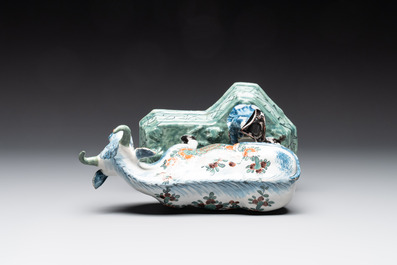 A pair of unusual polychrome Dutch Delft milking groups, 18th C.