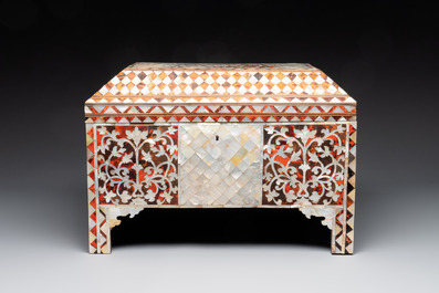 A rare and fine Ottoman mother-of-pearl and tortoiseshell-inlaid casket, 18/19th C.