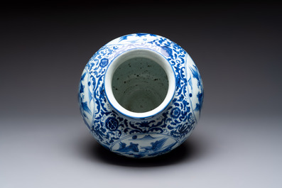 A Chinese blue and white baluster vase with figures and landscapes, Transitional period