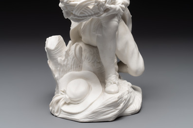A S&egrave;vres biscuit porcelain figure 'Le Porteur de Mouton' by Fernex, after Boucher, 18th C.