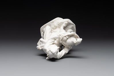 A S&egrave;vres biscuit porcelain figure 'Le Porteur de Mouton' by Fernex, after Boucher, 18th C.
