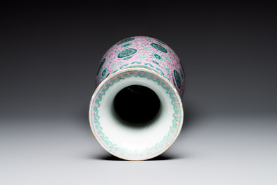 A Chinese famille rose 'shou and chilong' vase, 19th C.
