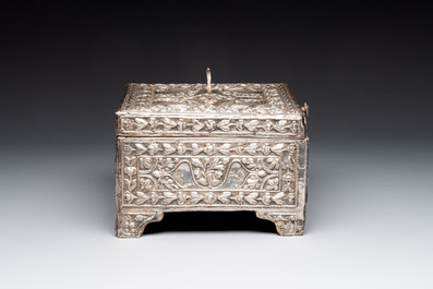 A fine Ottoman scent casket with floral relief silver panels, 19th C.
