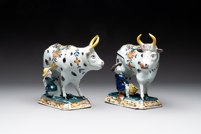 A pair of polychrome Dutch Delft milking groups, 18th C.
