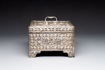 A fine Ottoman scent casket with floral relief silver panels, 19th C.