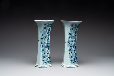 A large blue and white Dutch Delft garniture of five vases and covers, 2nd half 18th C.