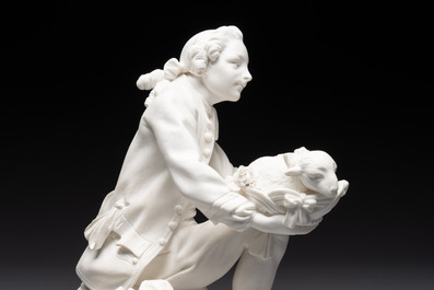 A S&egrave;vres biscuit porcelain figure 'Le Porteur de Mouton' by Fernex, after Boucher, 18th C.