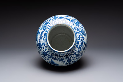 A large Chinese blue and white baluster vase with figures and landscapes, Transitional period