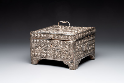 A fine Ottoman scent casket with floral relief silver panels, 19th C.