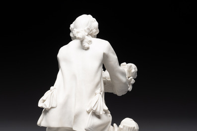 A S&egrave;vres biscuit porcelain figure 'Le Porteur de Mouton' by Fernex, after Boucher, 18th C.