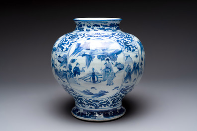 A Chinese blue and white baluster vase with figures and landscapes, Transitional period