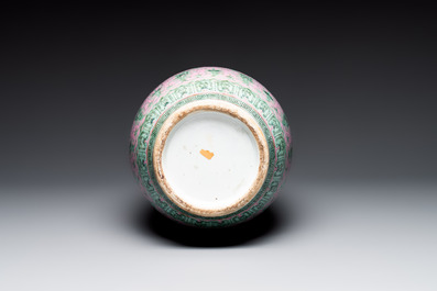 A Chinese famille rose 'shou and chilong' vase, 19th C.