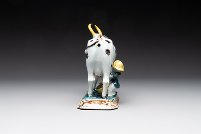 A pair of polychrome Dutch Delft milking groups, 18th C.