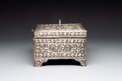 A fine Ottoman scent casket with floral relief silver panels, 19th C.