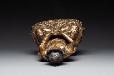 A large Sino-Tibetan gilt bronze Buddha, Xuande mark, possibly Ming