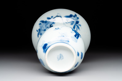 A Chinese blue and white spittoon with figural design, Kangxi
