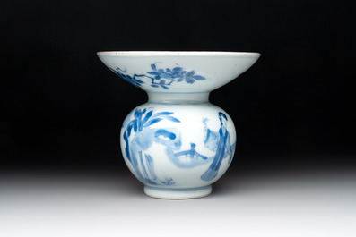 A Chinese blue and white spittoon with figural design, Kangxi