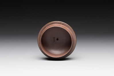 Three Chinese Thai market polished Yixing stoneware teapots with brass mounts, 19th C.