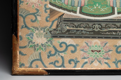 Chinese school: 'An official's wife of the 4th rank', ink and colour on paper, 19th C.