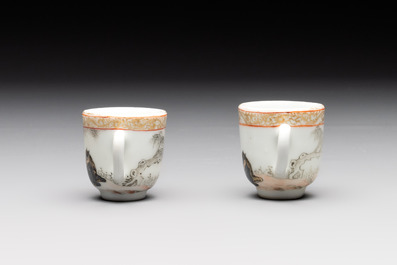 A pair of rare Chinese gilt-decorated grisaille and iron-red miniature 'horse' cups, Yongzheng/Qianlong
