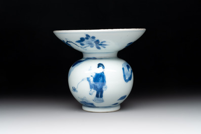 A Chinese blue and white spittoon with figural design, Kangxi