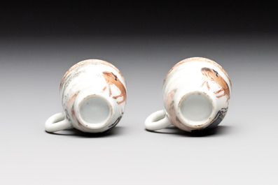 A pair of rare Chinese gilt-decorated grisaille and iron-red miniature 'horse' cups, Yongzheng/Qianlong