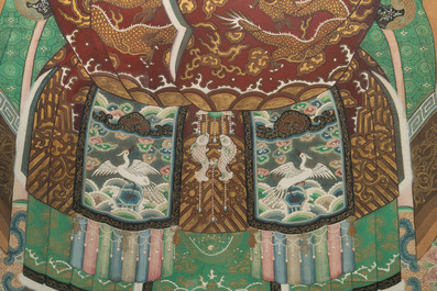 Chinese school: 'An official's wife of the 4th rank', ink and colour on paper, 19th C.