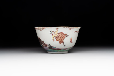 A rare Chinese Dutch decorated 'The miracle of Zaandam' plate and a cup, Qianlong