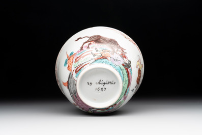 A rare Chinese Dutch decorated 'The miracle of Zaandam' plate and a cup, Qianlong