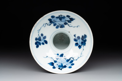A Chinese blue and white spittoon with figural design, Kangxi
