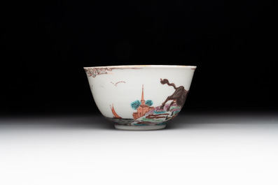 A rare Chinese Dutch decorated 'The miracle of Zaandam' plate and a cup, Qianlong