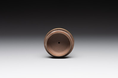 Three Chinese Thai market polished Yixing stoneware teapots with brass mounts, 19th C.