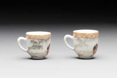 A pair of rare Chinese gilt-decorated grisaille and iron-red miniature 'horse' cups, Yongzheng/Qianlong