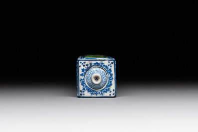 A Chinese blue- and green-enamelled reticulated incense stick holder, 19th C.