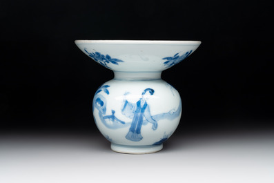A Chinese blue and white spittoon with figural design, Kangxi