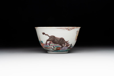 A rare Chinese Dutch decorated 'The miracle of Zaandam' plate and a cup, Qianlong